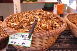 Dried boletes in the Viktualien market in Munich