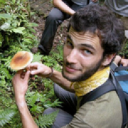 Christian Schwarz holding a mushroom